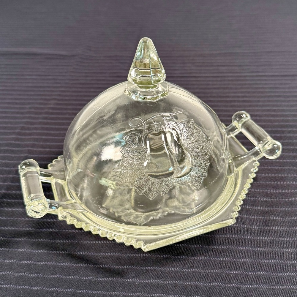 Vintage 1950–72 Jeannette Glass Double Pear Clear Glass Domed Butter Dish